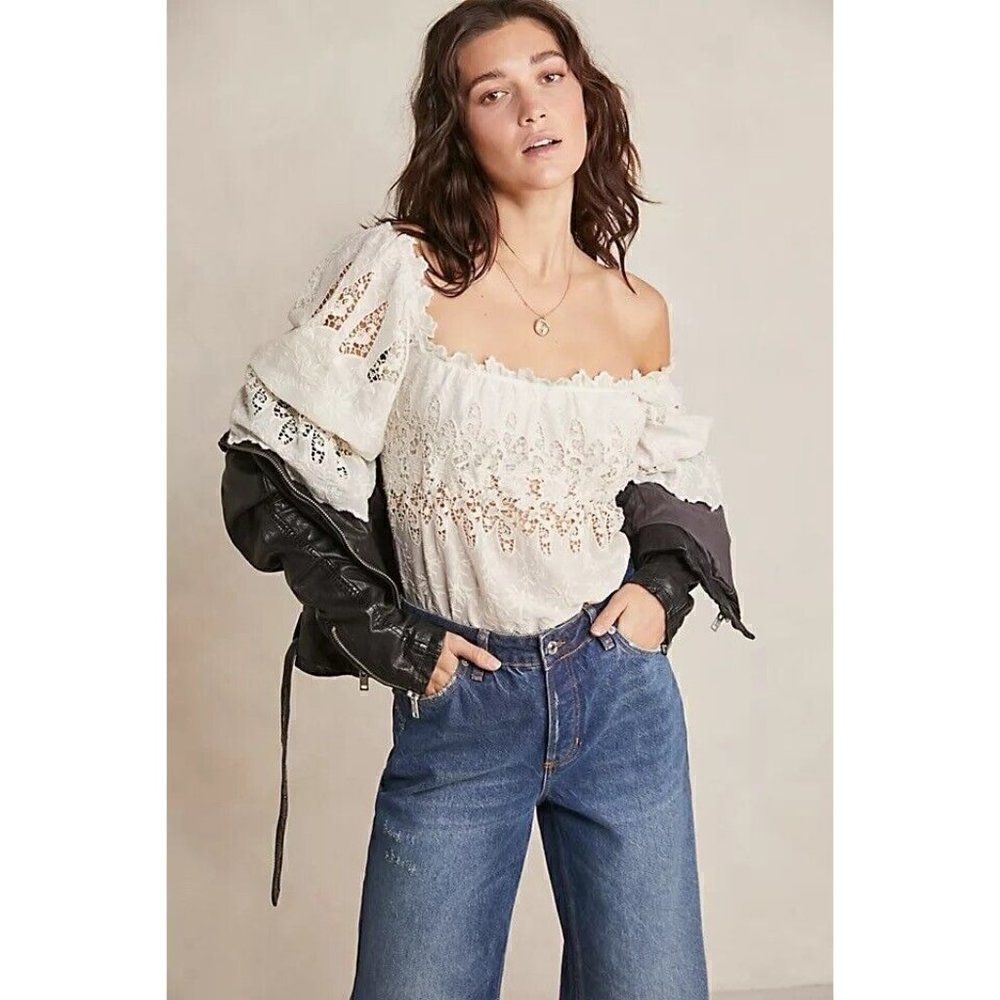 NWT FREE PEOPLE LAND OF THE FREE BODYSUIT EMBROIDERED EYELET IVORY - Picture 4 of 4